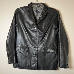 Vintage Y2K Gap Black Leather Blazer Style Jacket - L